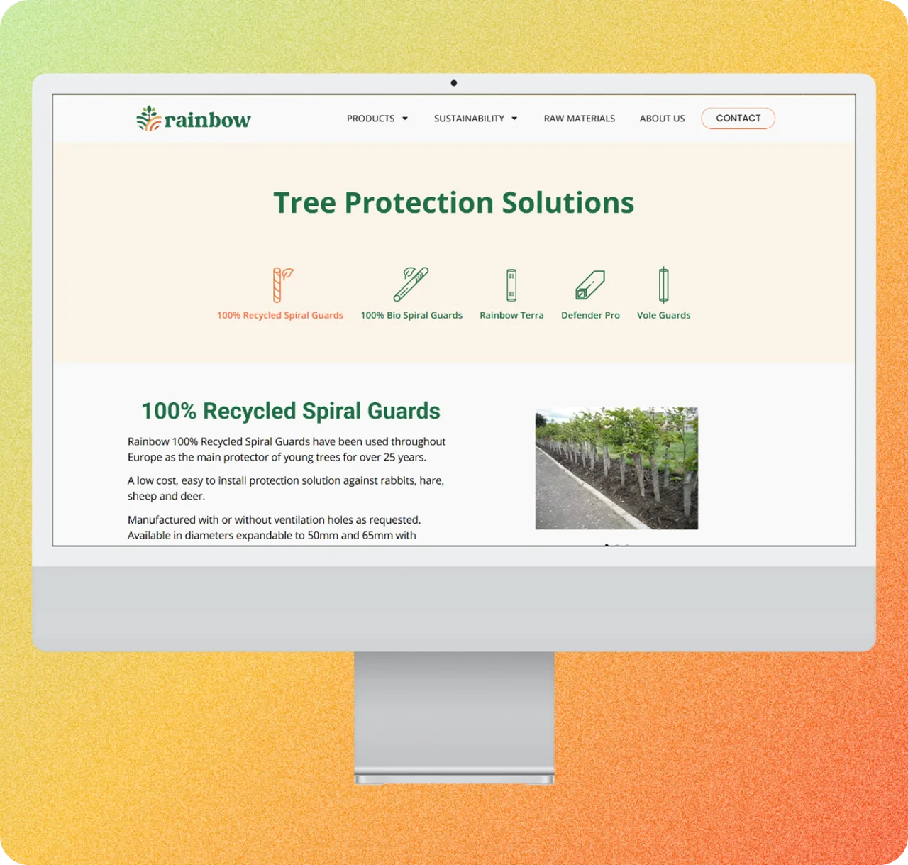 Rainbow eco-friendly landscaping products display