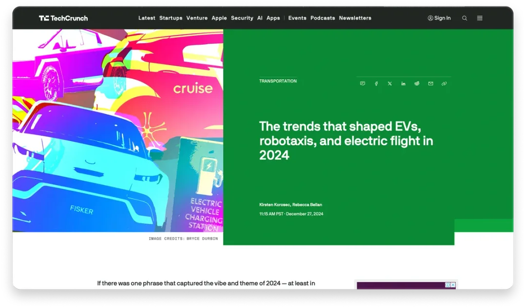 TechCrunch homepage with modern tech news layout
