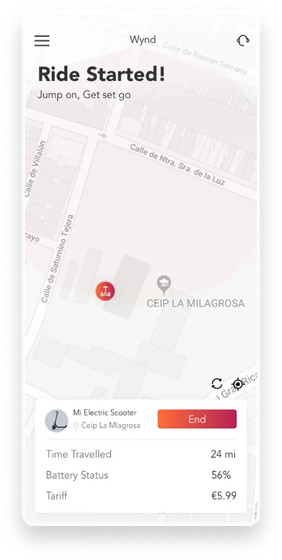 Wynd app ride summary screen