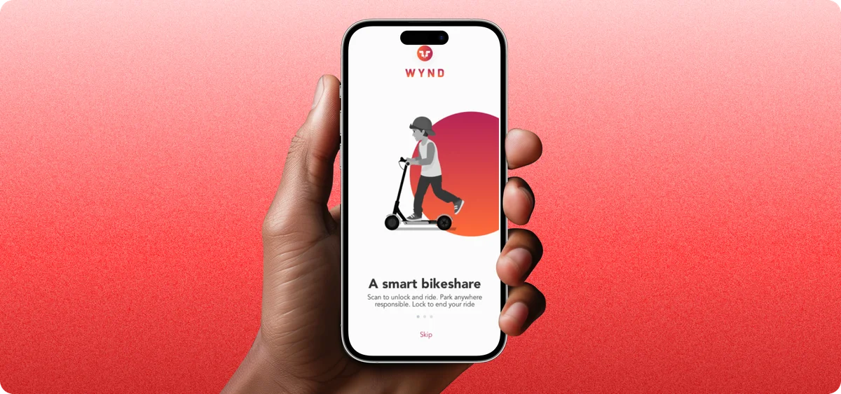 Wynd mobility app interface for electric scooters